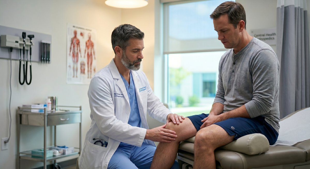 Orthopaedic surgeon examining a patient's knee during a knee pain assessment