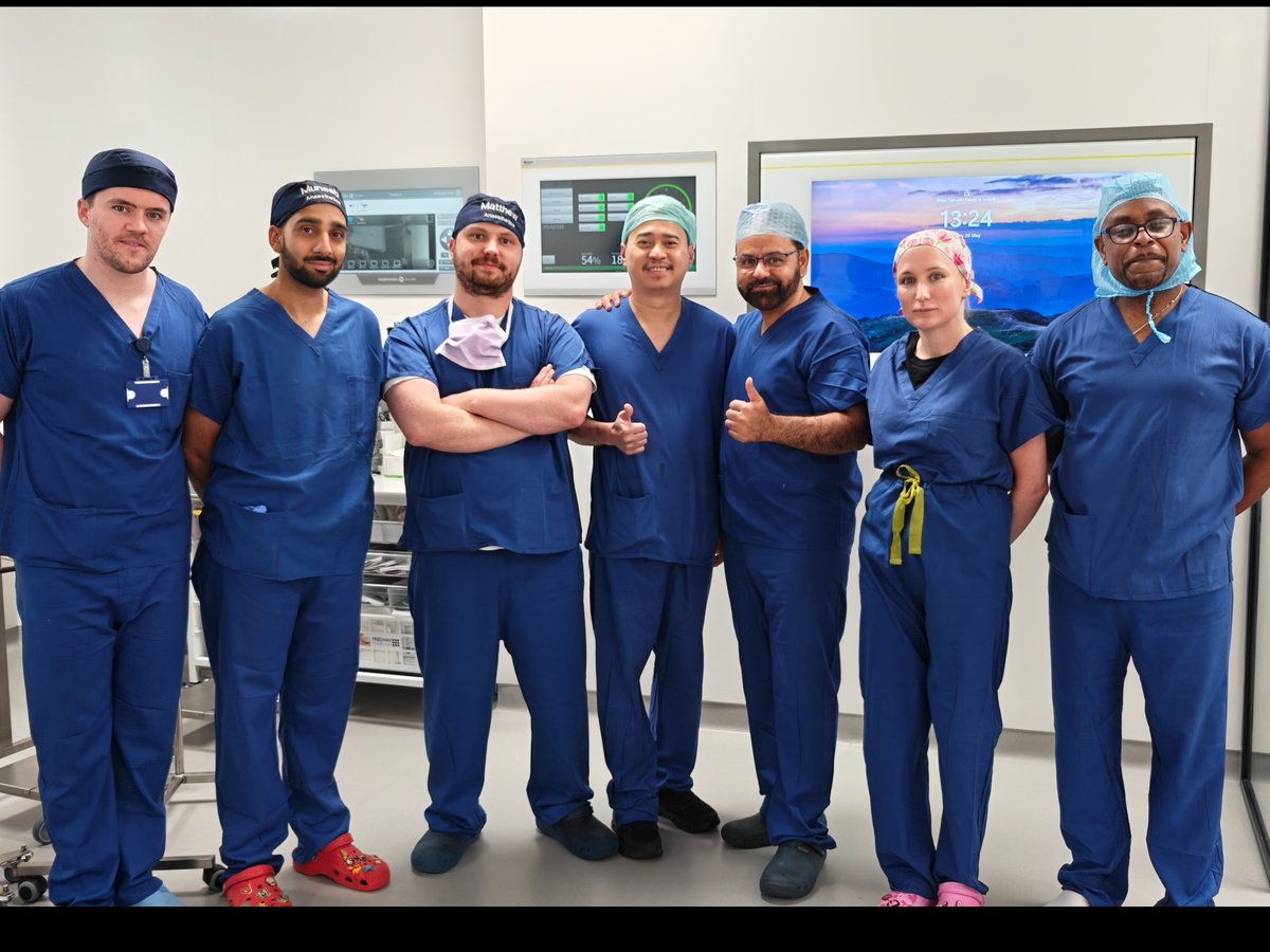 Mr Shakir Hussain with the surgical team after ReCerf ceramic hip resurfacing at Harborne Hospital, Birmingham
